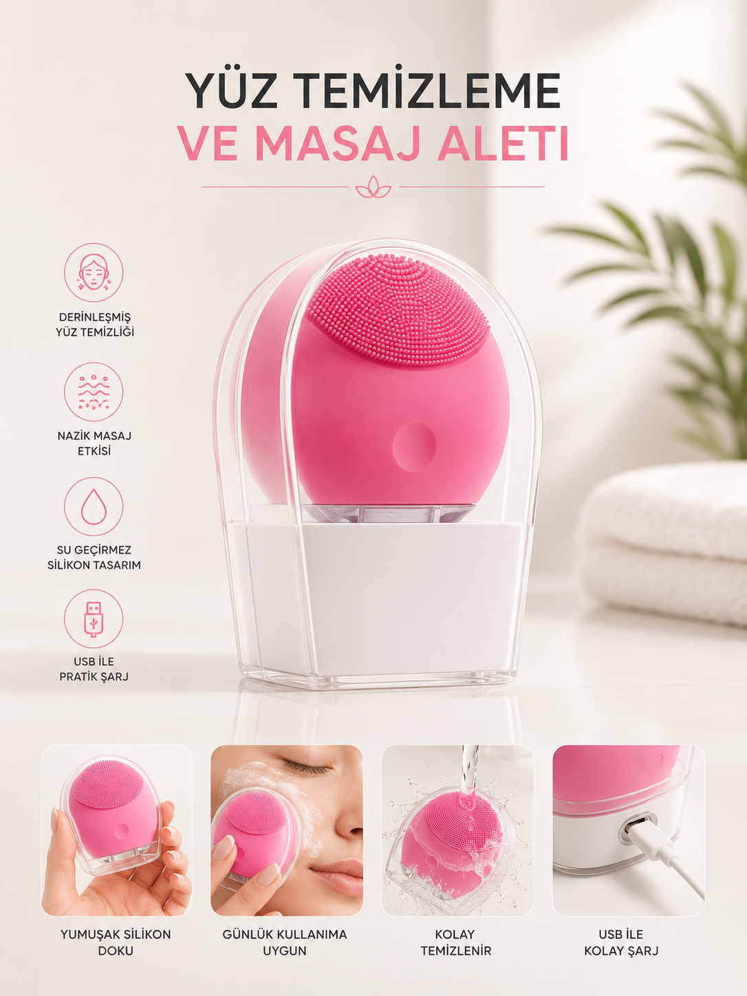 018250e3-e8a3-4788-89f1-a2f332a8d1fc Yüz Temizleme Ve Masaj Aleti Tüm Cilt Tipleri İçin Uygun, Kan Dolaşımını Artıran - Vipsepet - Görsel 1