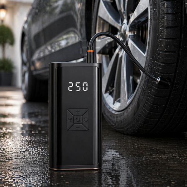 Kablosuz Lastik Şişirme Kompresörü Dijital Ekranlı Powerbank Özellikli Hava Pompası - Vipsepet