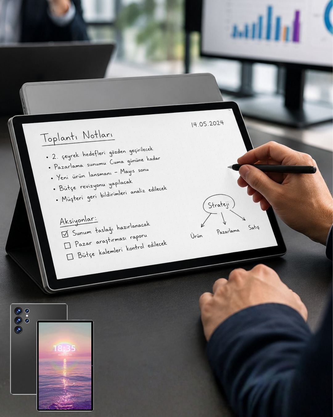 1-43 10.1 İnç Android Tablet 16GB RAM 1TB Depolama Klavyeli Tablet Seti - Vipsepet - Görsel 1