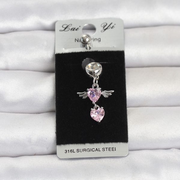 316L Cerrahi Çelik Pembe Zirkon Taşlı Kanat Model Göbek Piercing - Vipsepet