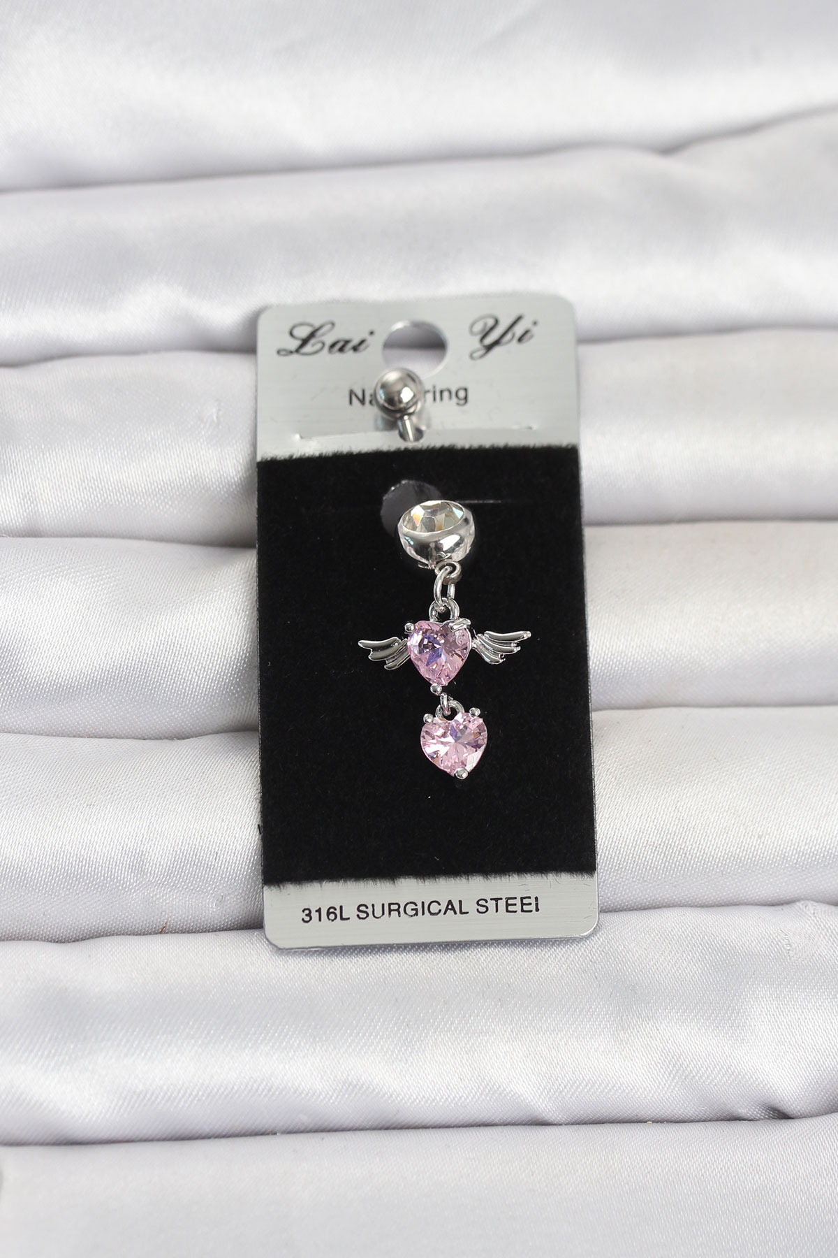 1778686251-3f40fbe9-pr1405 316L Cerrahi Çelik Pembe Zirkon Taşlı Kanat Model Göbek Piercing - Vipsepet - Görsel 1