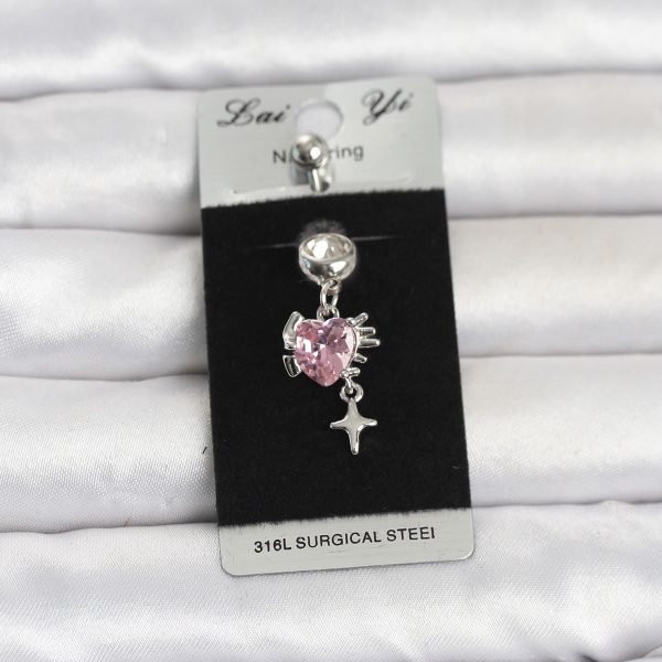 316L Cerrahi Çelik Pembe Zirkon Taşlı Model Göbek Piercing - Vipsepet