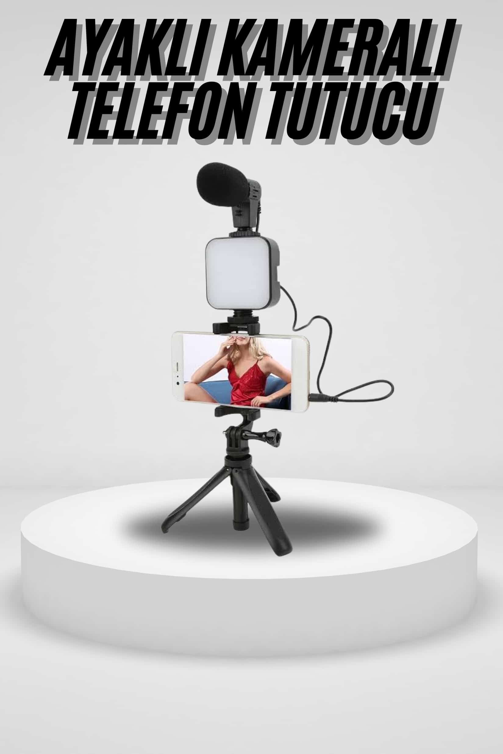 21-22 Akıllı Telefon Vlog Kiti Tripod Mini Mikrofonlu Telefon Tutucu - vipsepet - Görsel 1