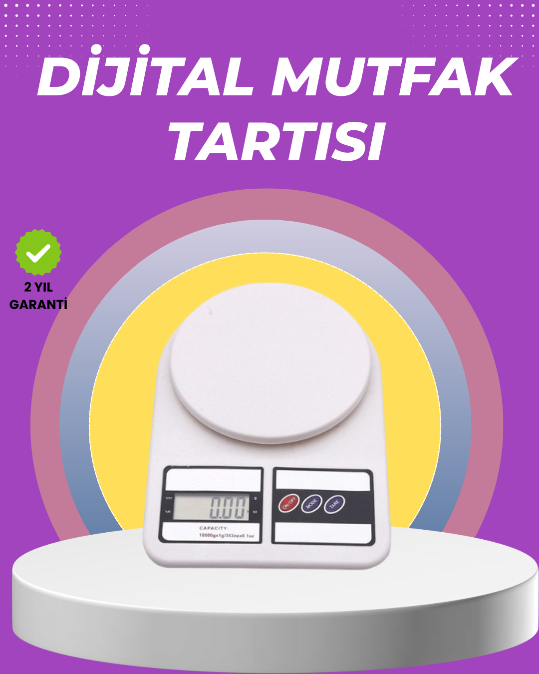 3-26 Beyaz Plastik Dijital Mutfak Tartısı – 24x16.8x1.5cm - Vipsepet - Görsel 1
