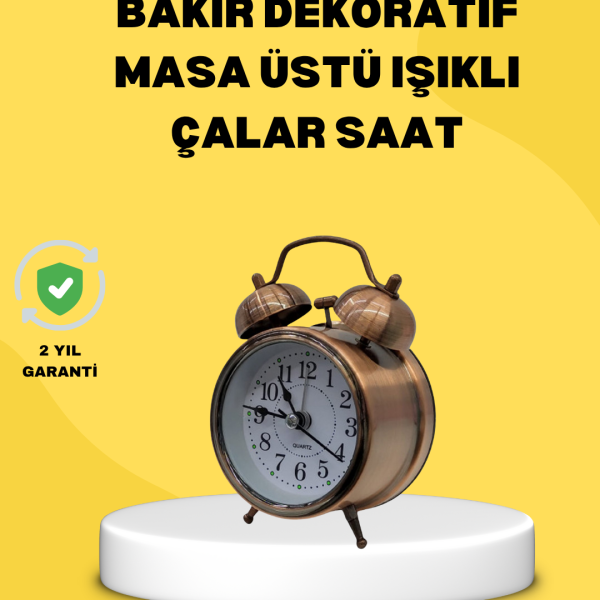 Dekoratif Bronz Renk Metal Alarmlı Masa Üstü Saat Klasik Tasarım - Vipsepet