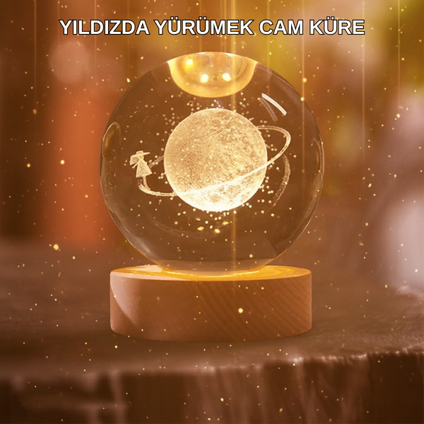 Kız Figürlü Sarı Cam Küre Işıklı Büyük Boy Ahşap Standlı Dekor - Vipsepet