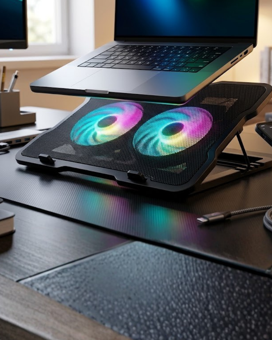 4-103 Ayarlanabilir Laptop Soğutucu Çift Fan RGB Işıklı Sessiz Çalışan - Vipsepet - Görsel 1