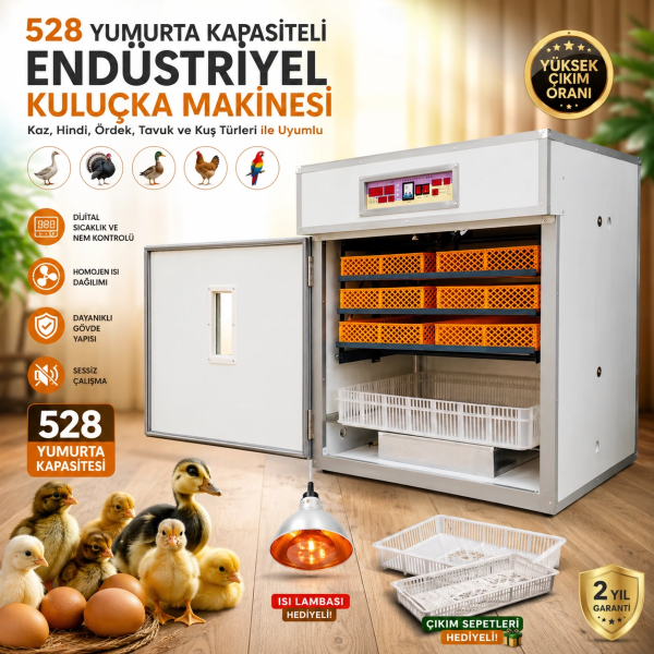528 Yumurta Kapasiteli Endüstriyel Kuluçka Makinesi - 3 Çeşit Viyollu, Çıkım Sepetli + Isı Lambası Hediyeli ( Vipsepet )