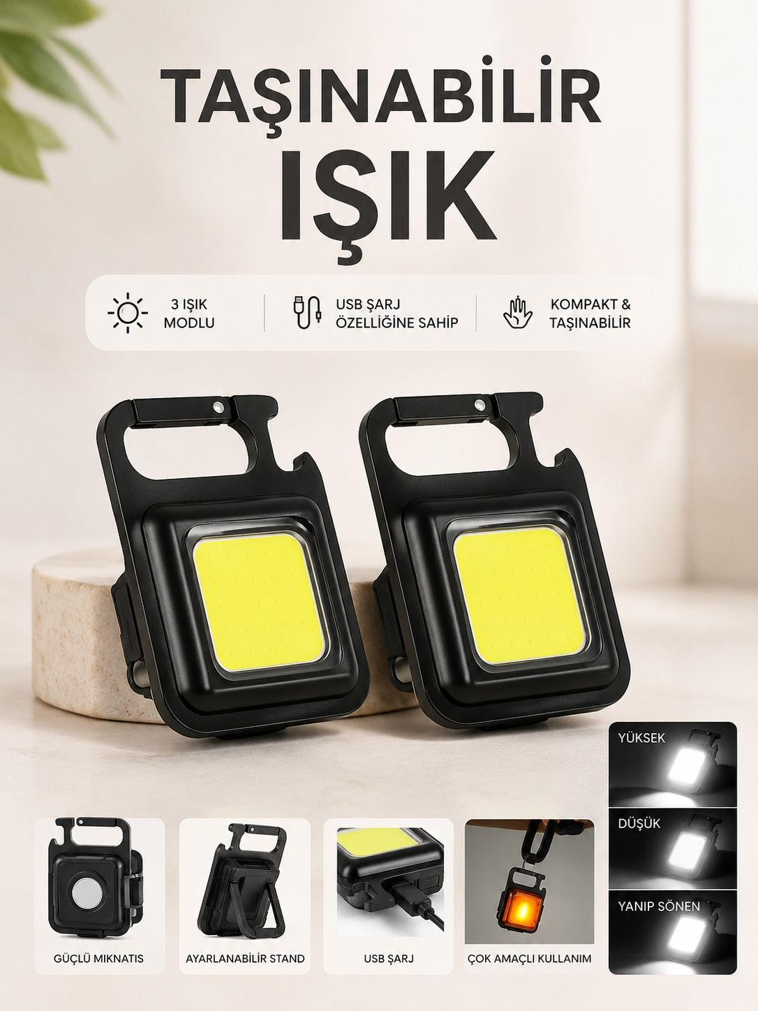 658750c3-c22b-4d7e-b13e-53ac6efa183b TAŞINABİLİR IŞIK 3 IŞIK MODLU USB ŞARJ ÖZEELİĞİNE SAHİP - Vipsepet - Görsel 1