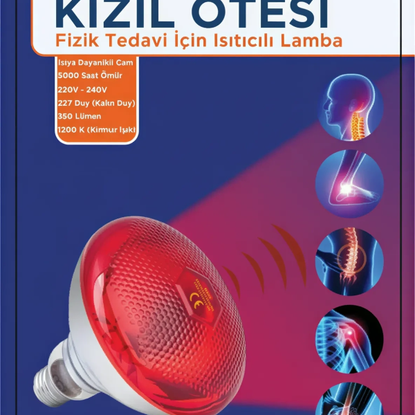 150w Kızılötesi (infrared) Isıtıcılı Fizik Tedavi Lambası (Kırmızı Işık) E27 (Kalın Duy) ( Vipsepet )