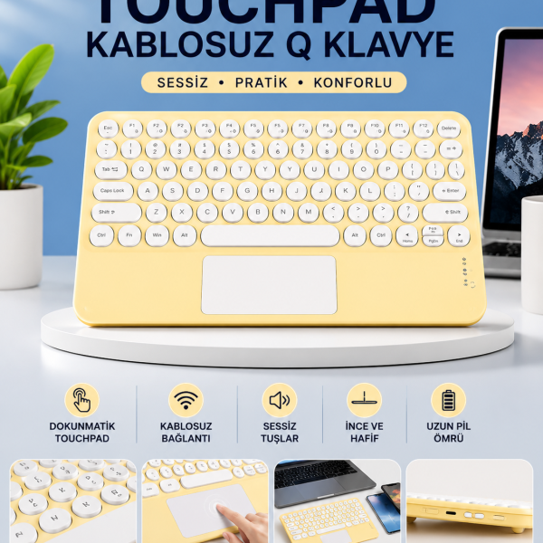 Touchpad Tüm Cihazlara Uyumlu Bluetooth Klavye Touchpad Slim Kablosuz Wifi Q Klavye - Vipsepet