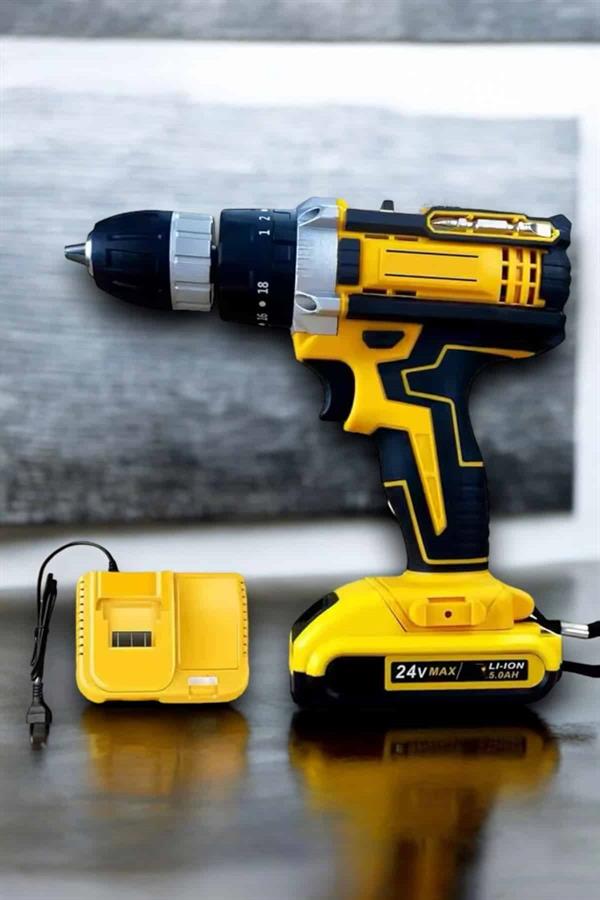 cift-bataryali-metal-disli-darbeli-sar-968-8c Çift Bataryalı Metal Dişli Darbeli Şarjlı Matkap Seti 24W Güç ve 24 Parça Aksesuar - Vipsepet - Görsel 1