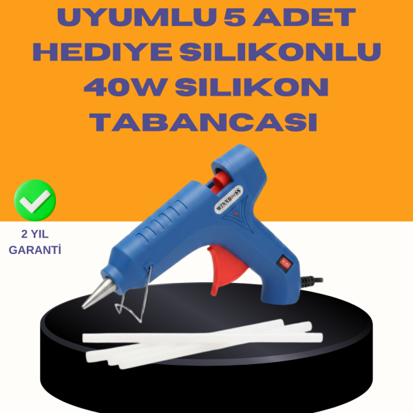 40W Sıcak Mum Silikon Tabancası 5 Silikon Hediyeli Hızlı Yapıştırma - Vipsepet